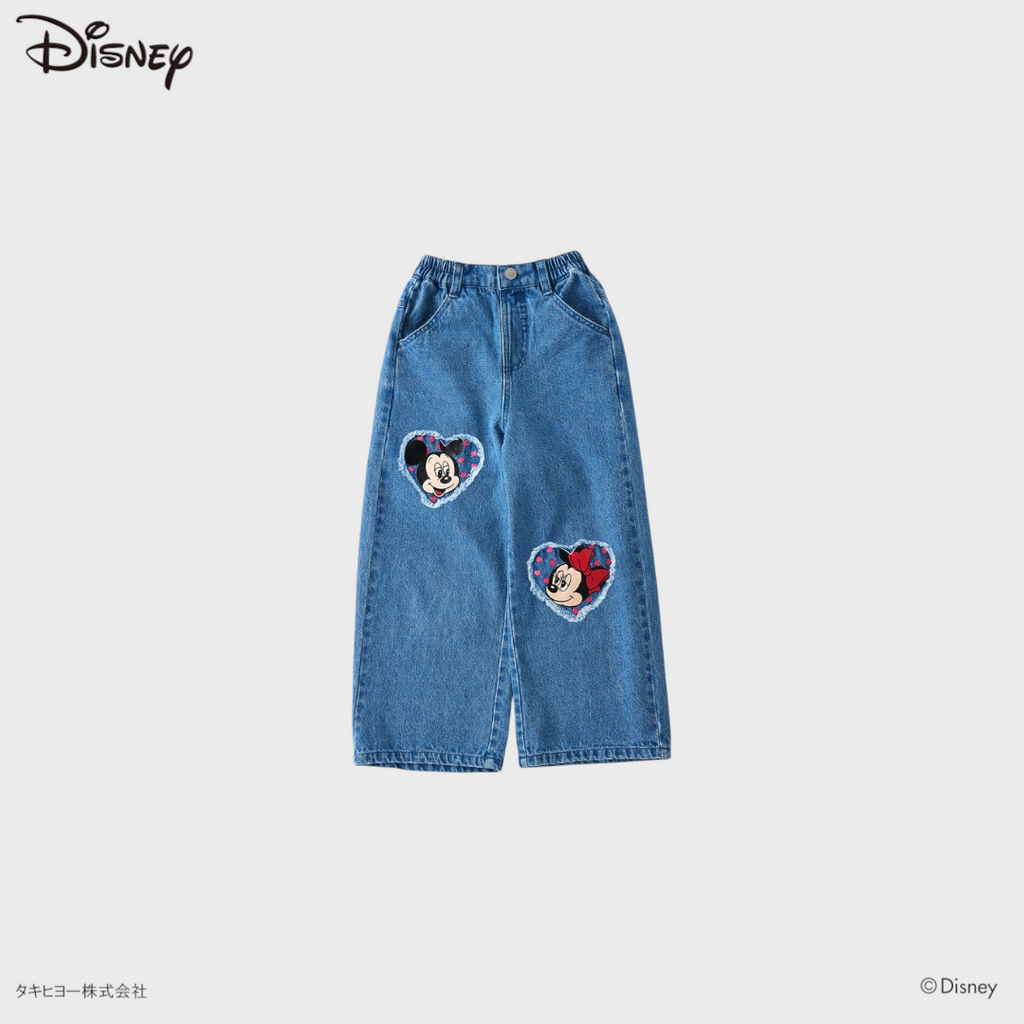 KIDS DISNEY - MICKEY MOUSE & MINNIE MOUSE APPLIQUE WIDE-LEG DENIM PANTS(110-120CM)