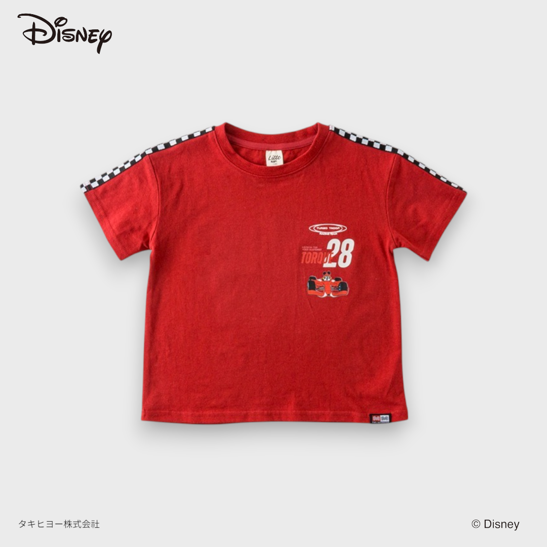 KIDS DISNEY MICKEY MOUSE RACING T-SHIRT – BLACK CHECKER-TRIM GRAPHIC TEE WITH BACK PRINT (140-160CM)