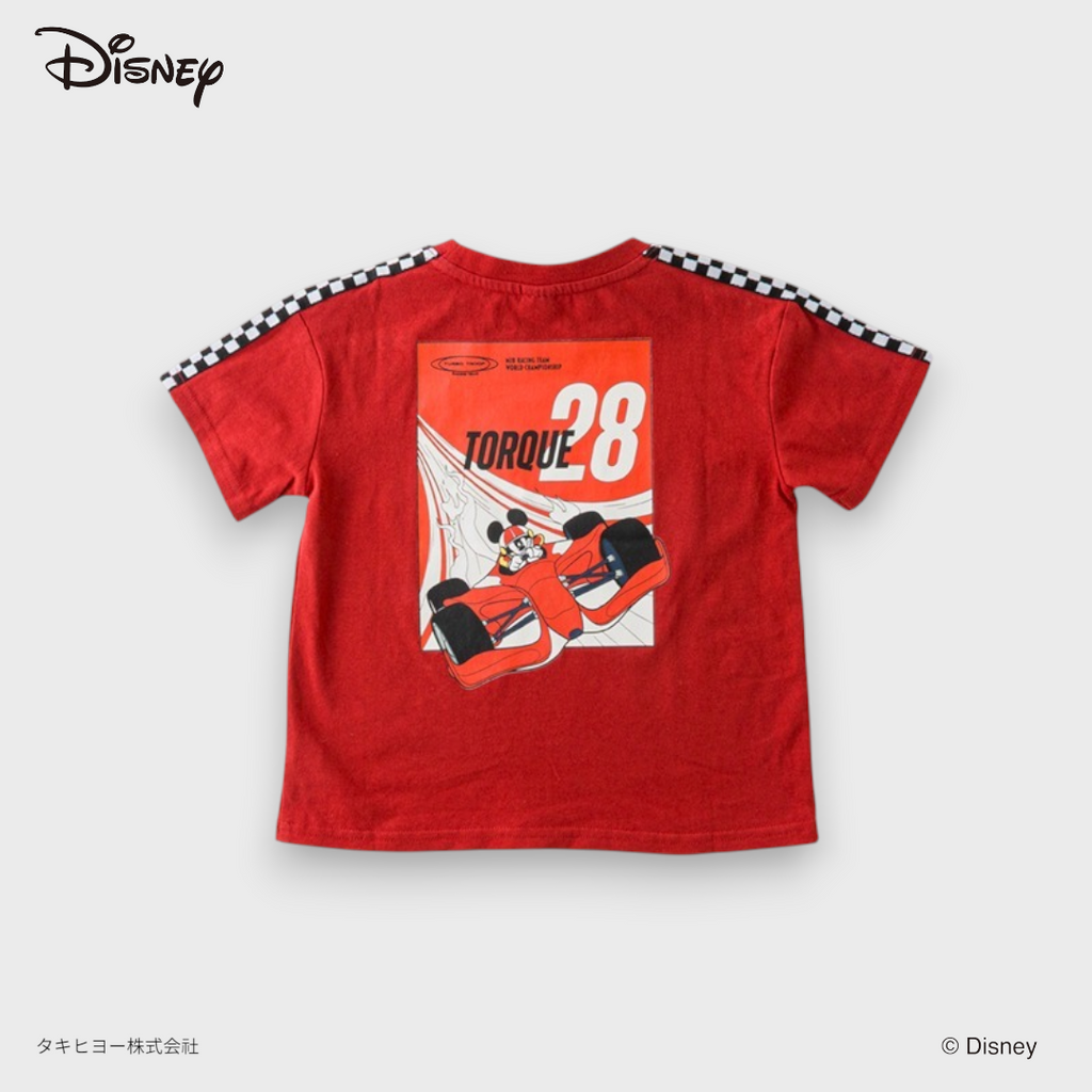 KIDS DISNEY MICKEY MOUSE RACING T-SHIRT – BLACK CHECKER-TRIM GRAPHIC TEE WITH BACK PRINT (140-160CM)