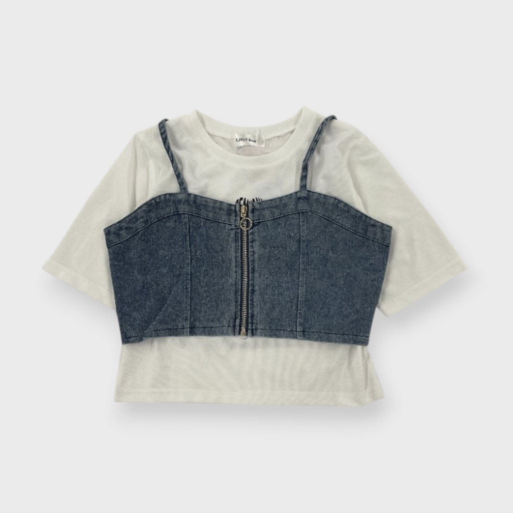 DENIM BUSTIER 3-PIECE SET
