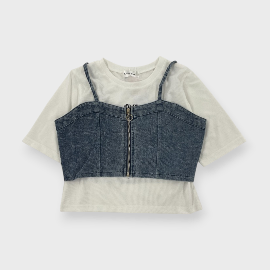 DENIM BUSTIER 3-PIECE SET