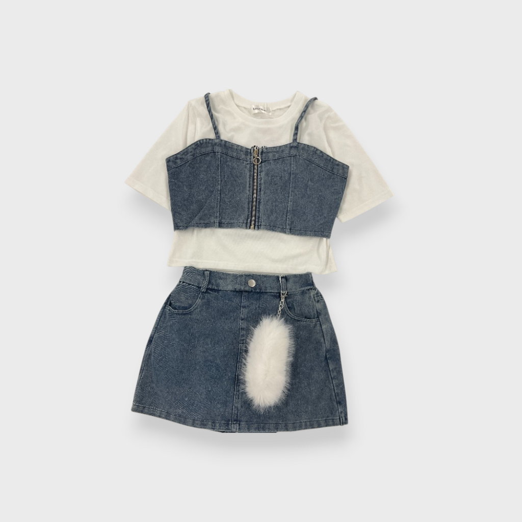 DENIM BUSTIER 3-PIECE SET