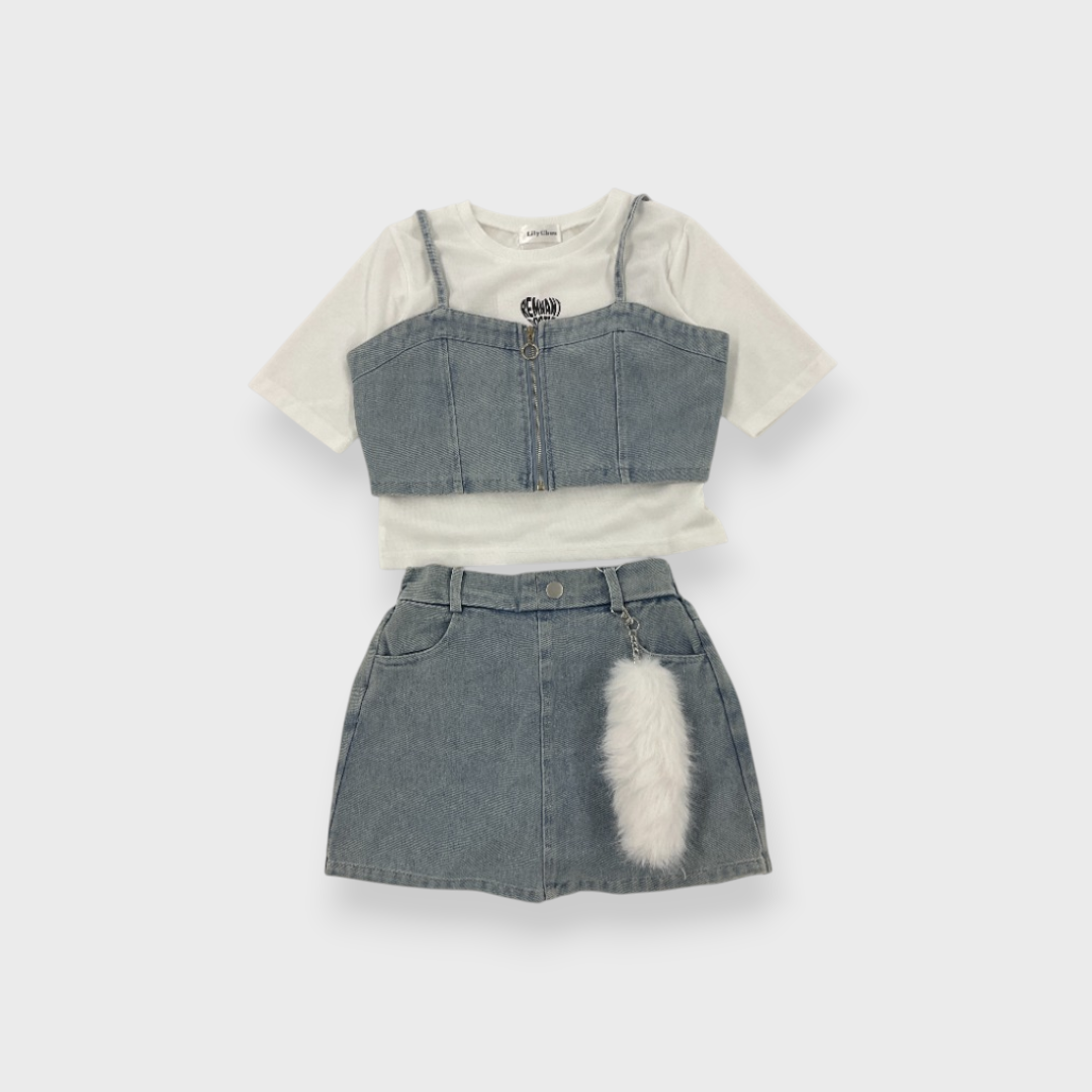 DENIM BUSTIER 3-PIECE SET