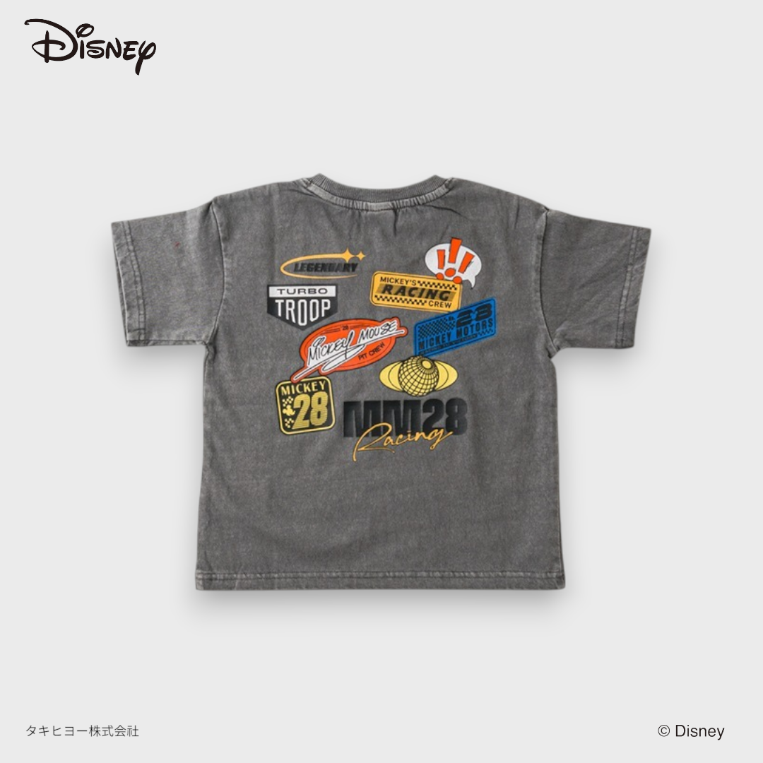 KIDS DISNEY MICKEY MOUSE RACING T-SHIRT – WASHED GREY GRAPHIC TEE WITH BACK PRINT (140～160CM)
