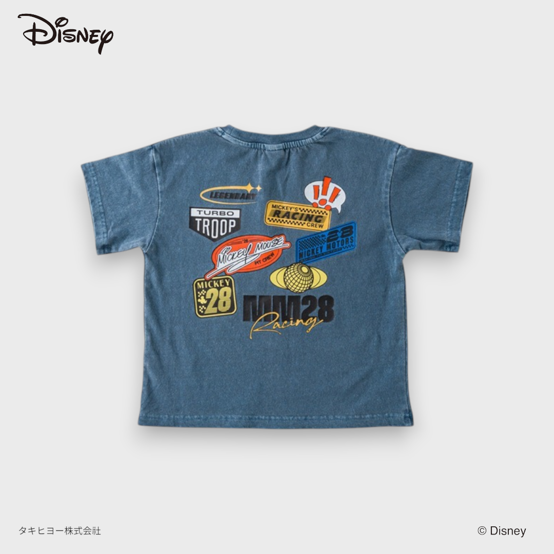 KIDS DISNEY MICKEY MOUSE RACING T-SHIRT – WASHED GREY GRAPHIC TEE WITH BACK PRINT (140～160CM)