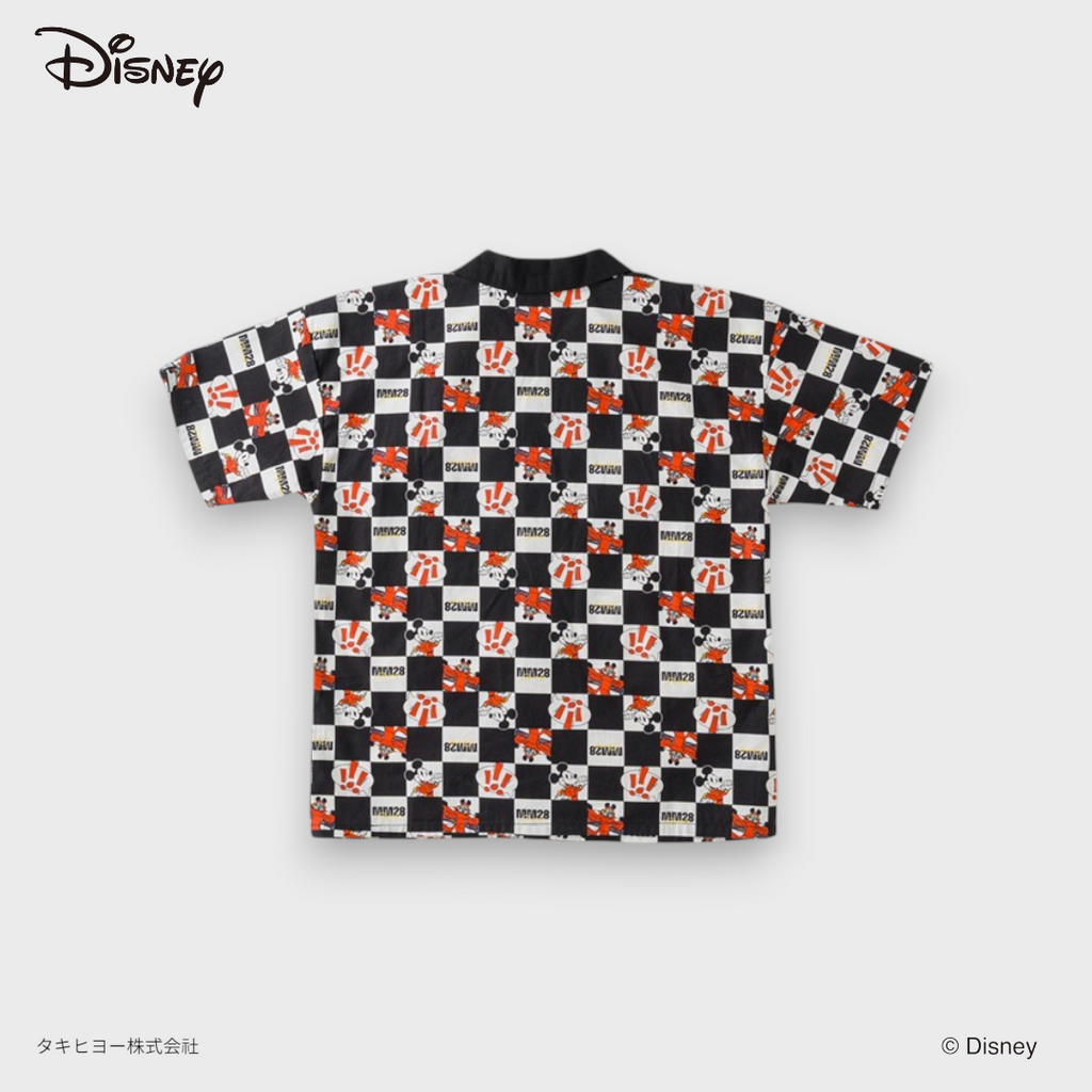 Kids (Size 110-130) Disney Mickey Mouse Racing Hawaiian Shirt for Cool Boys Checkerboard