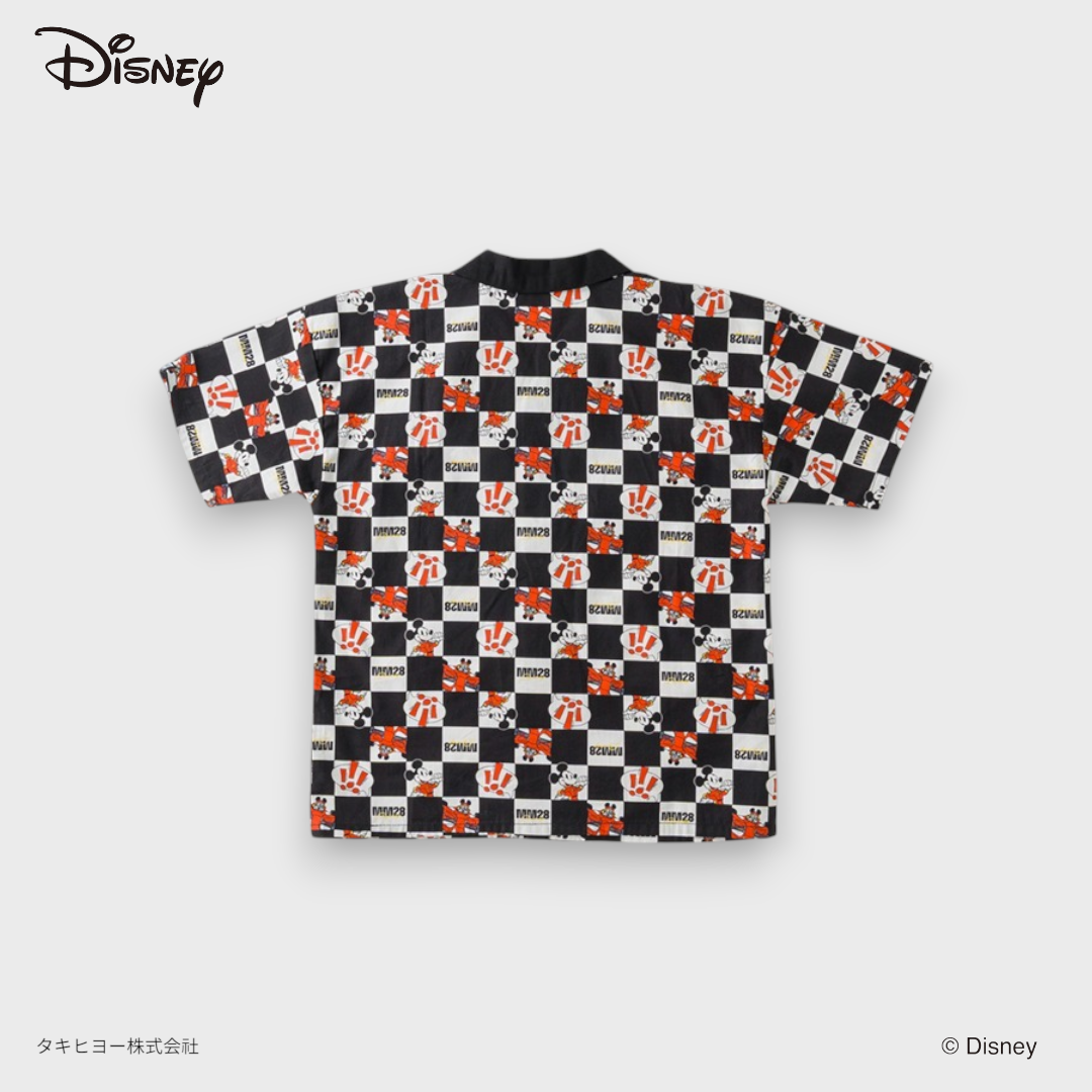 Kids (Size 110-130) Disney Mickey Mouse Racing Hawaiian Shirt for Cool Boys Checkerboard