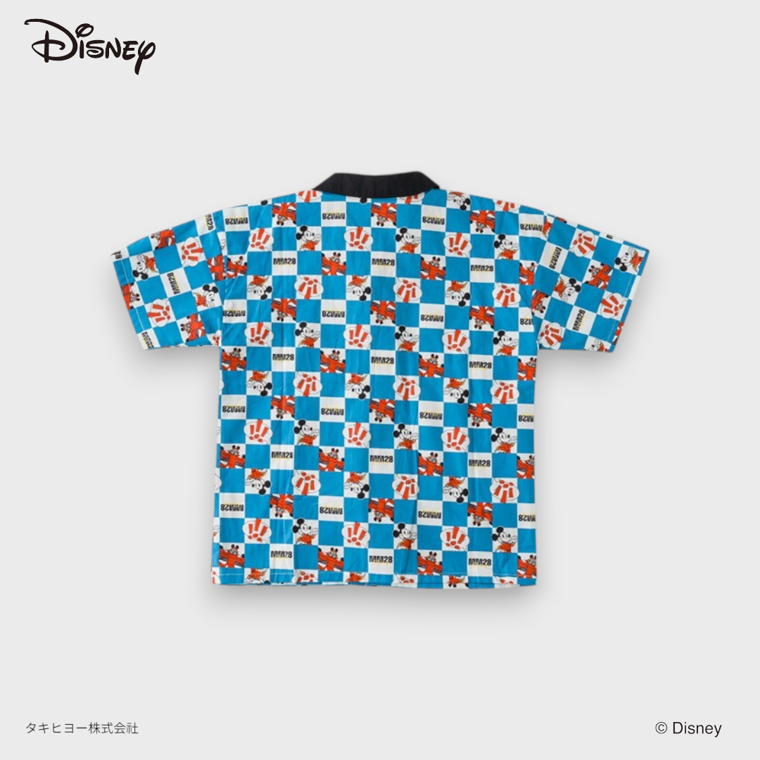 Kids (Size 110-130) Disney Mickey Mouse Racing Hawaiian Shirt for Cool Boys Checkerboard