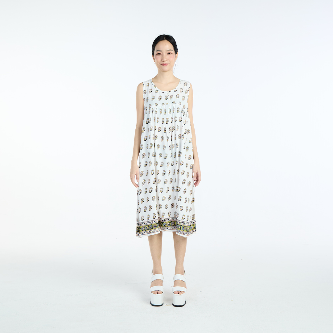 LADIES RAYON ETHNIC PATTERN ONE PIECE WHITE