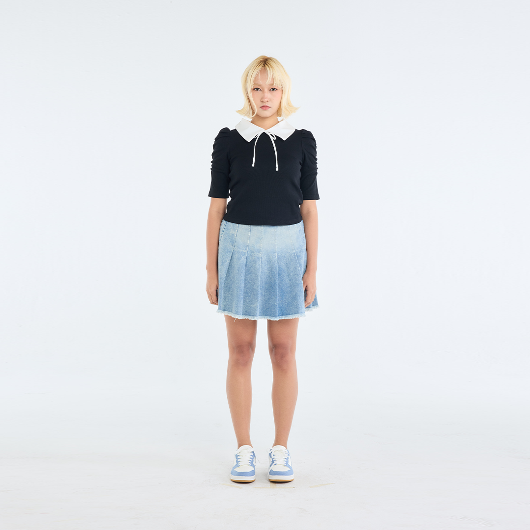 Charming Ribbon Collar Puff Tee – Cute, Classy & Effortlessly Playful