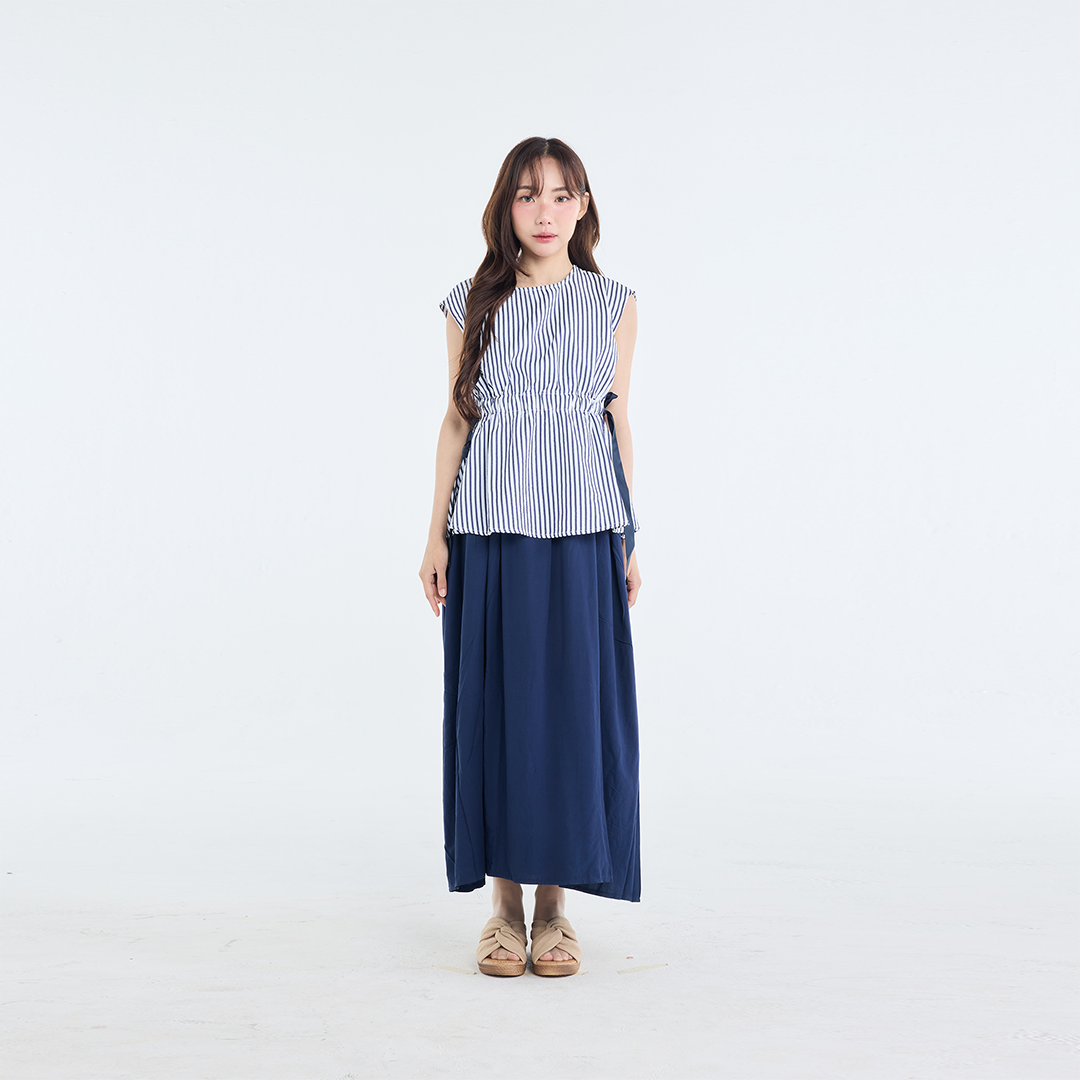 Sleeveless Stripe Top with Side Ribbons, “Simple with a Twist”