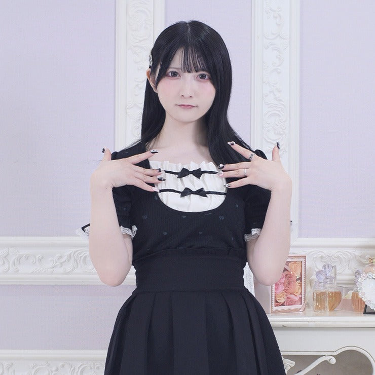 MajorettyxPifuwa chan COSMOPINE HEART & RIBBON RIBBED CHIFFON TOP (3L)