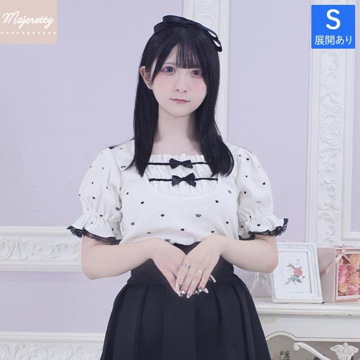 MajorettyxPifuwa chan COSMOPINE HEART & RIBBON RIBBED CHIFFON TOP (S - LL)