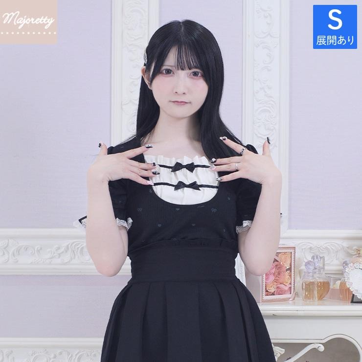 MajorettyxPifuwa chan COSMOPINE HEART & RIBBON RIBBED CHIFFON TOP (S - LL)
