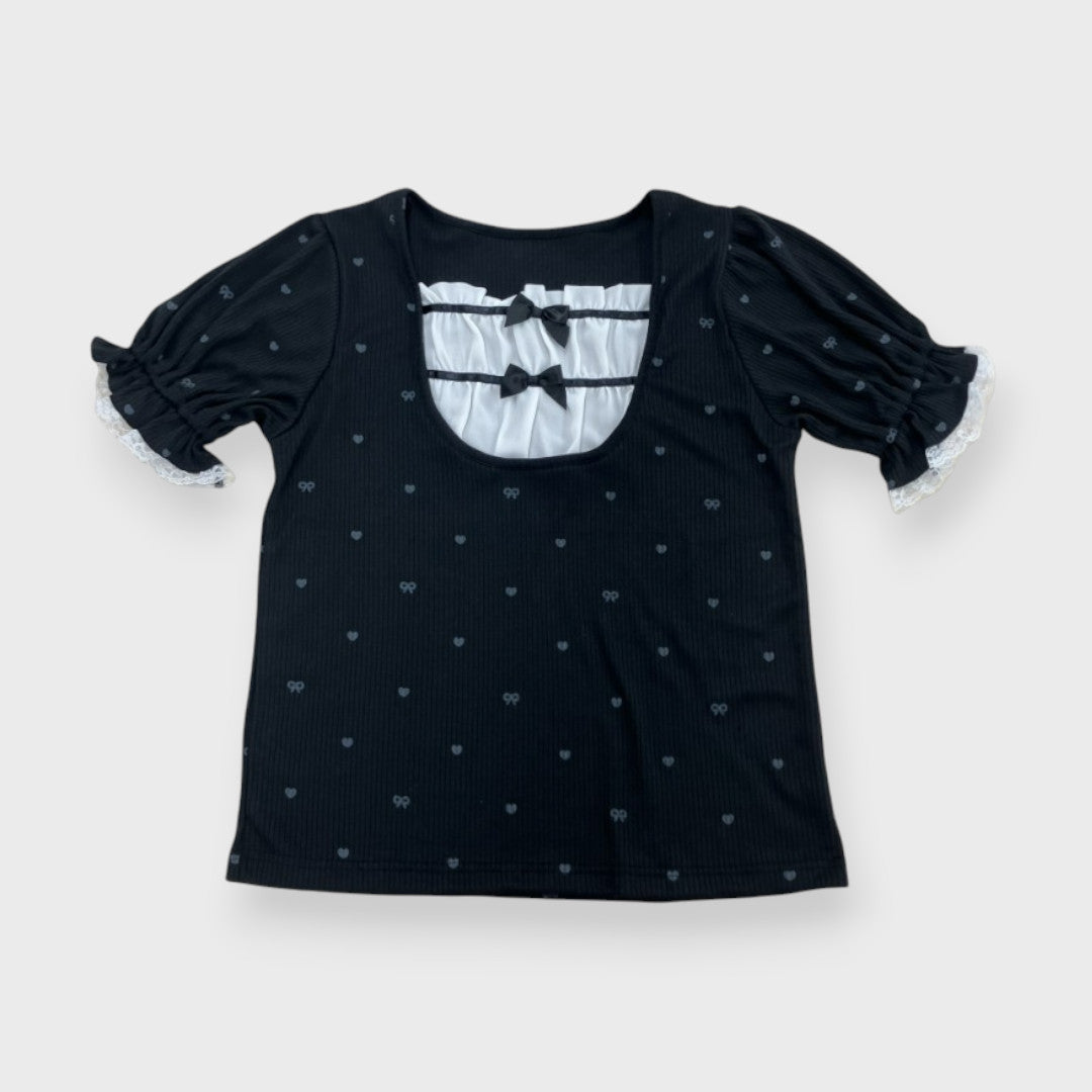 MajorettyxPifuwa chan COSMOPINE HEART & RIBBON RIBBED CHIFFON TOP (3L)