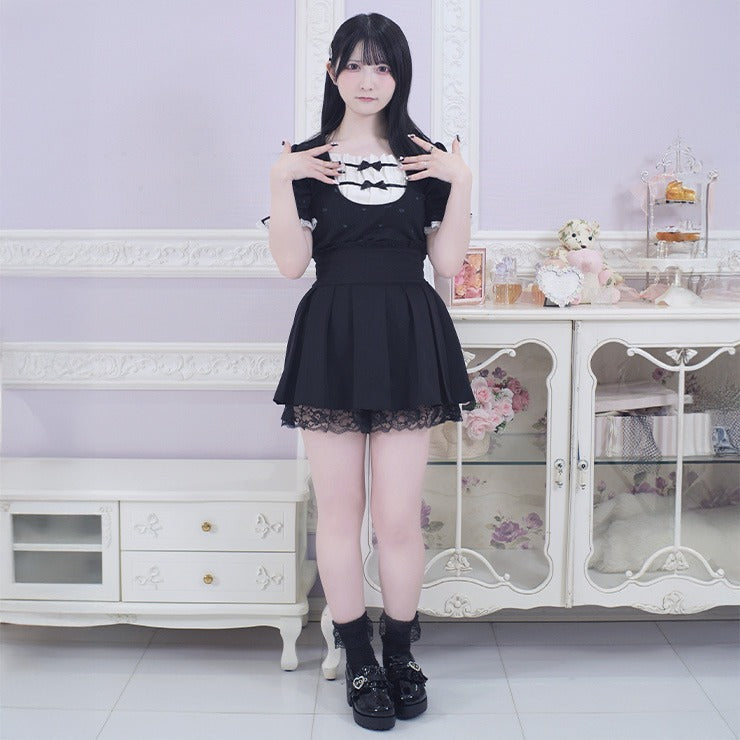 MajorettyxPifuwa chan COSMOPINE HEART & RIBBON RIBBED CHIFFON TOP (S - LL)
