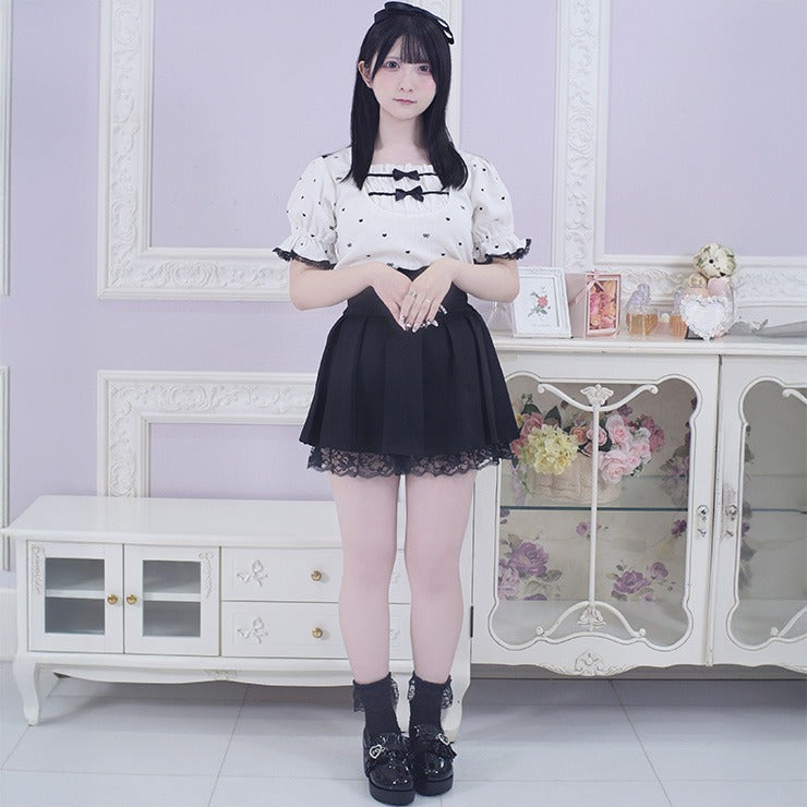 MajorettyxPifuwa chan COSMOPINE HEART & RIBBON RIBBED CHIFFON TOP (3L)