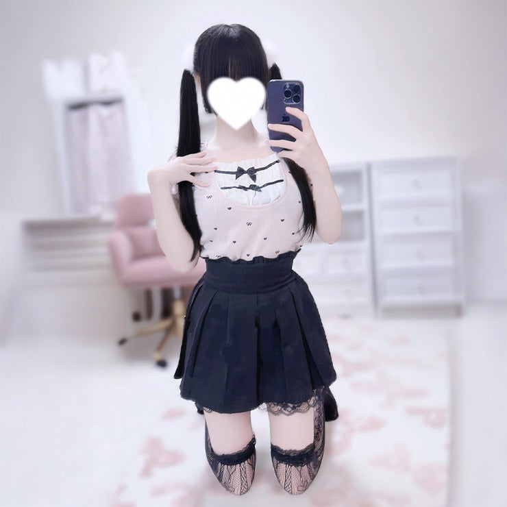 MajorettyxPifuwa chan COSMOPINE HEART & RIBBON RIBBED CHIFFON TOP (3L)