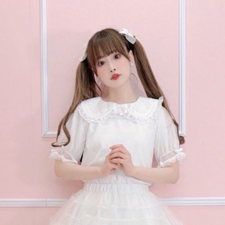 MajorettyxMayuron san LACE COLLAR SHEER-SLEEVE PULLOVER