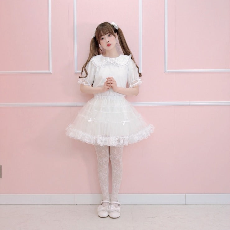 MajorettyxMayuron san LACE COLLAR SHEER-SLEEVE PULLOVER
