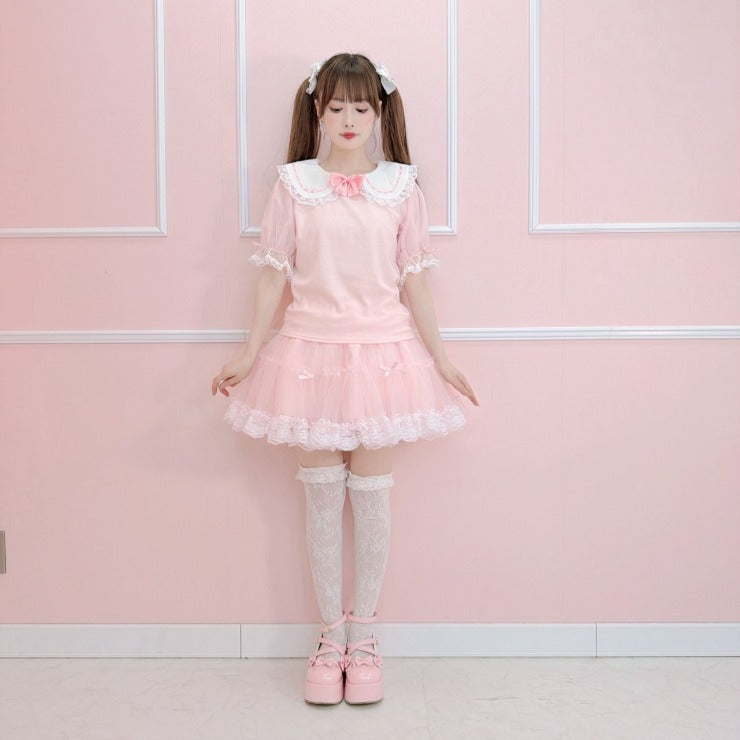 MajorettyxMayuron san LACE COLLAR SHEER-SLEEVE PULLOVER