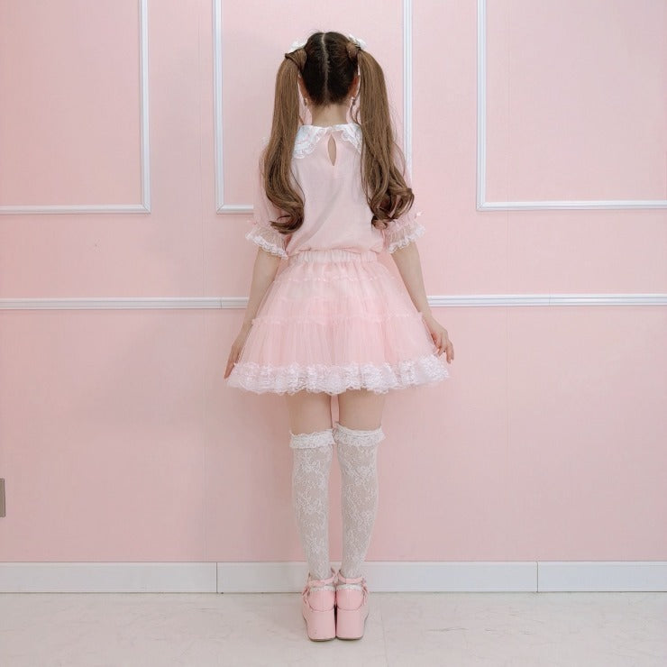 MajorettyxMayuron san LACE COLLAR SHEER-SLEEVE PULLOVER