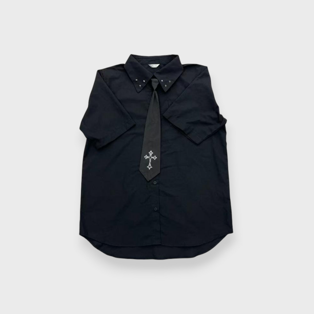Ladies Majoretty Short-Sleeve Shirt with Attached Necktie