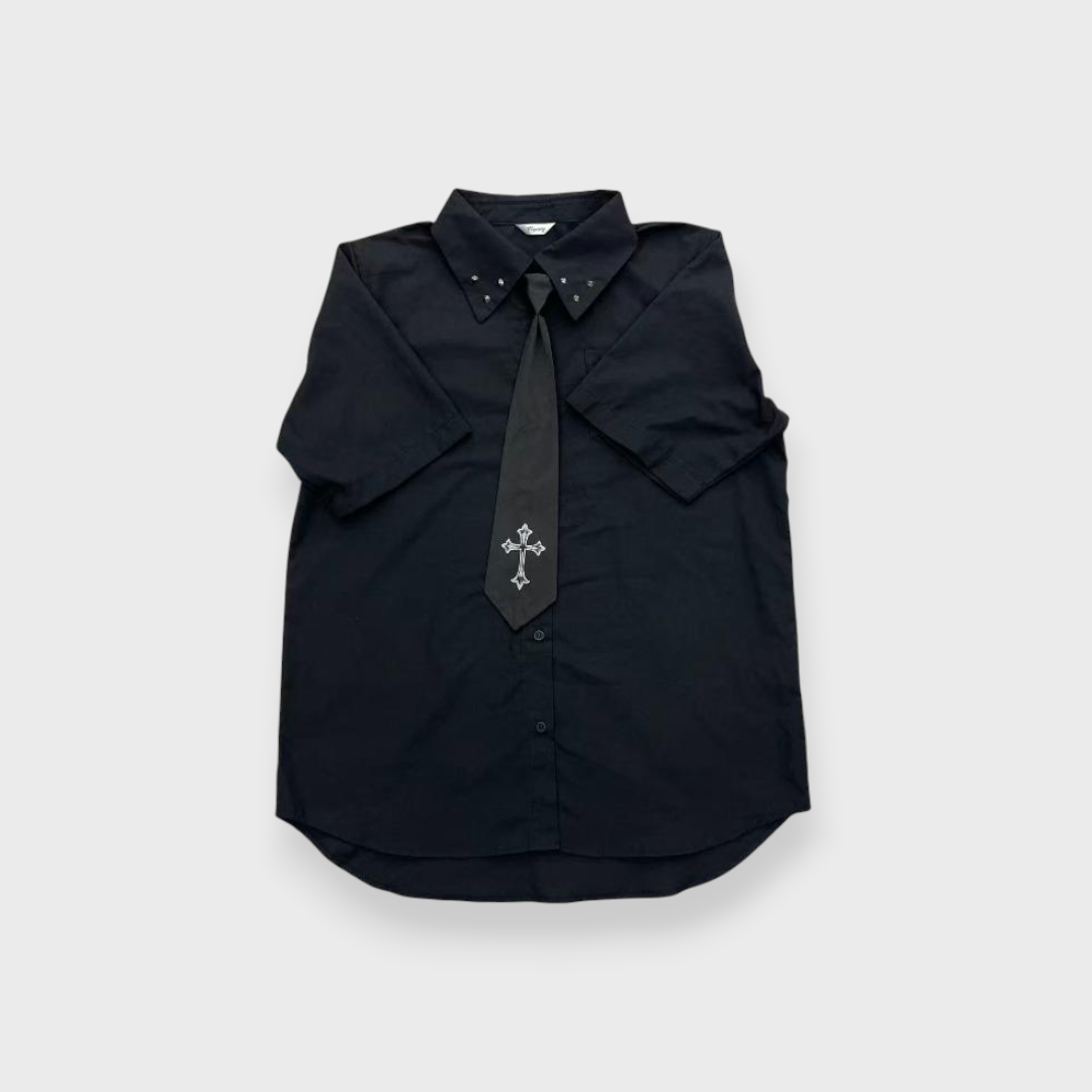 Ladies Majoretty Short-Sleeve Shirt with Attached Necktie