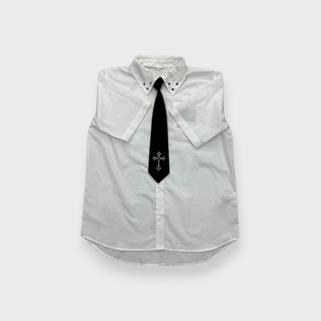 Ladies Majoretty Short-Sleeve Shirt with Attached Necktie