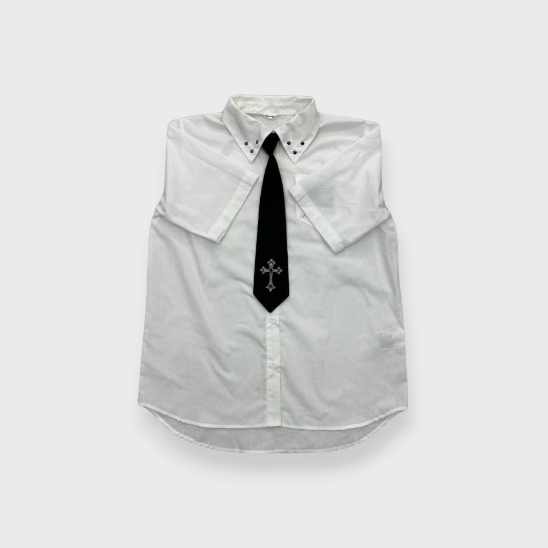 Ladies Majoretty Short-Sleeve Shirt with Attached Necktie