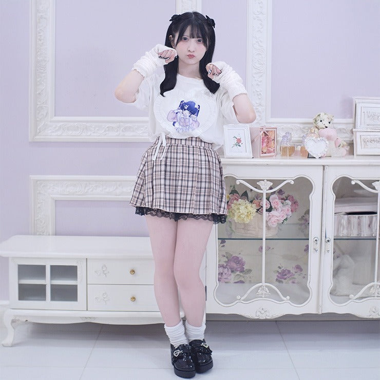 MajorettyxPifuwa chan PINK CHECK GIRLY MINI SKIRT(S-LL)
