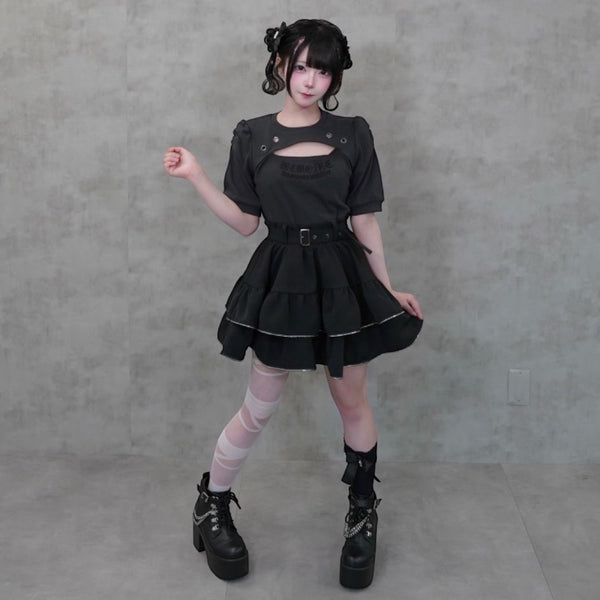 Majoretty - Voluminous Tiered Mini Skirt with Silver Trim & Waist Belt