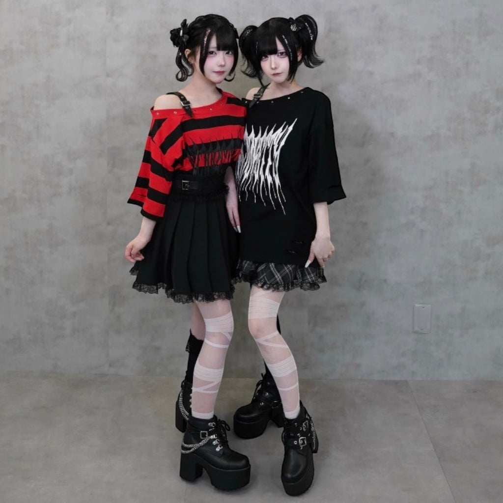 Majoretty - กระโปรงจีบรอบแต่งเข็มขัดคู่และระบายลูกไม้ ลุคหวานเท่