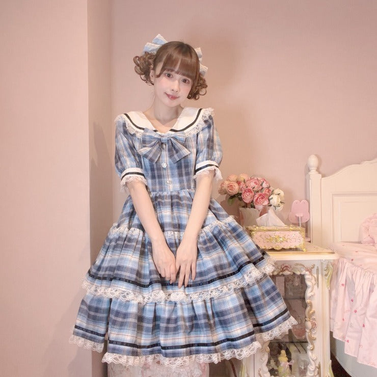 MajorettyxMayuron san BLUE SAILOR COLLAR TIERED MINI DRESS