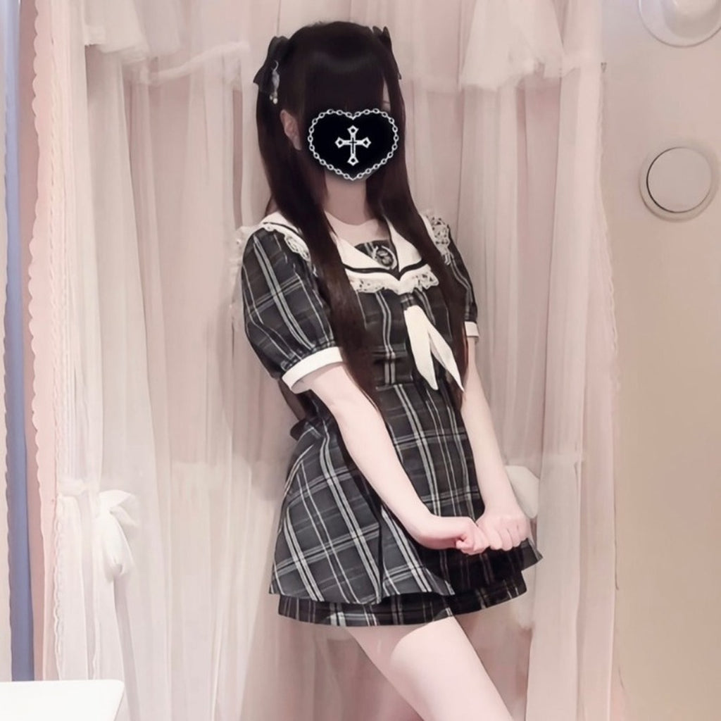 KOKONE AMAKI COLLAB SAILOR-COLLAR CHECK SET MAJORETTY