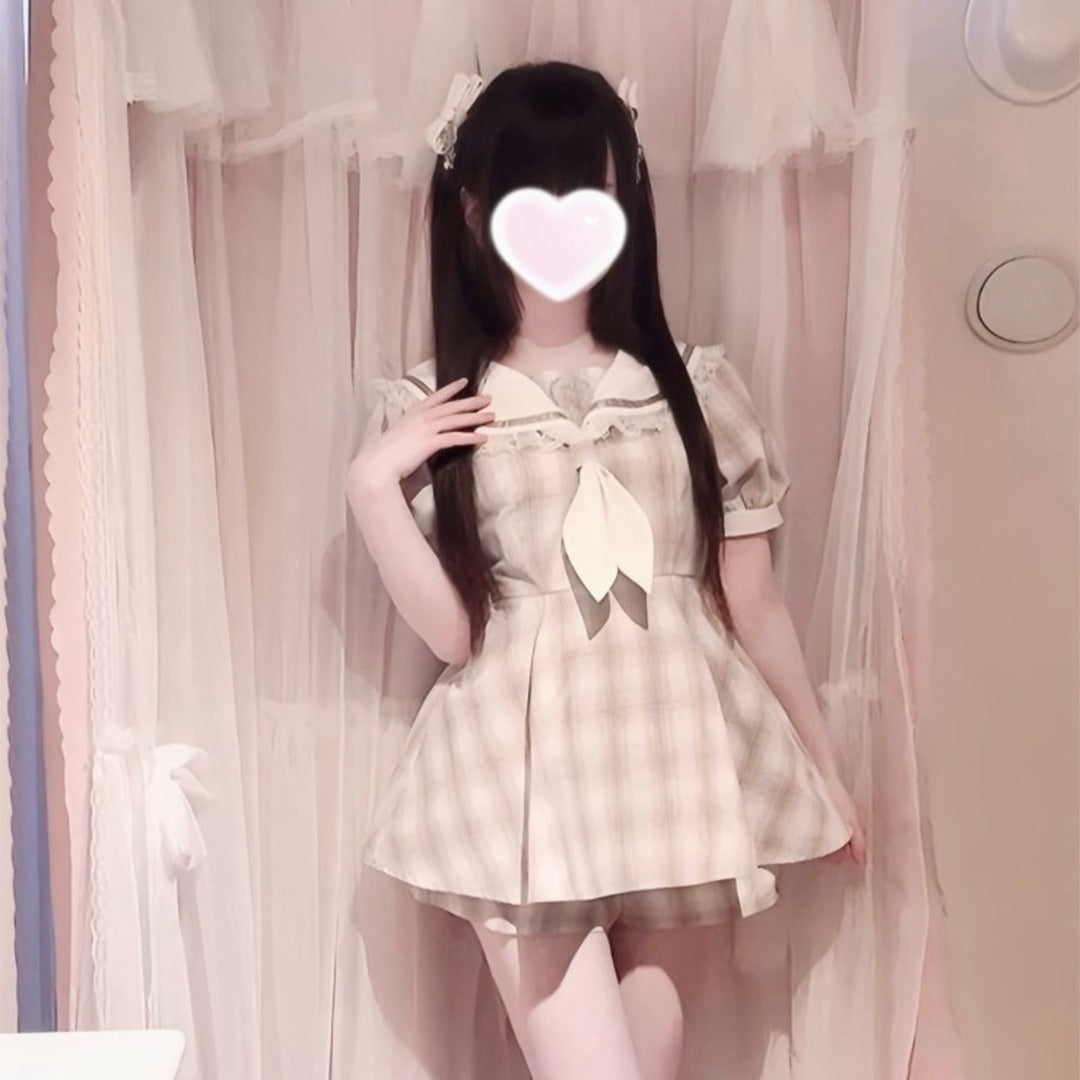 KOKONE AMAKI COLLAB SAILOR-COLLAR CHECK SET MAJORETTY