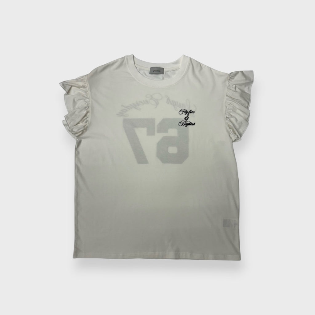 RUFFLE-SLEEVE “67” NUMBER T-SHIRT