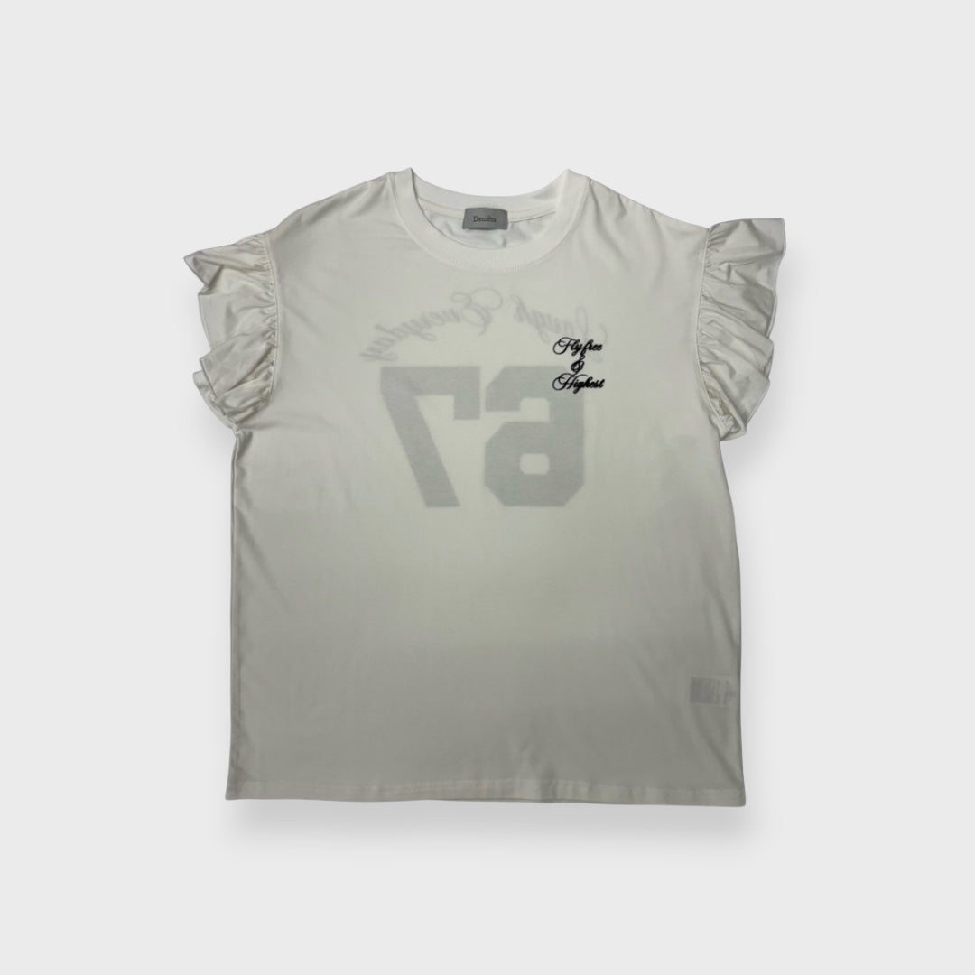 RUFFLE-SLEEVE “67” NUMBER T-SHIRT