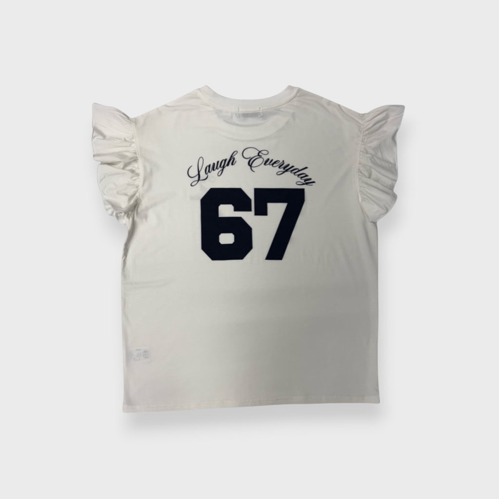RUFFLE-SLEEVE “67” NUMBER T-SHIRT