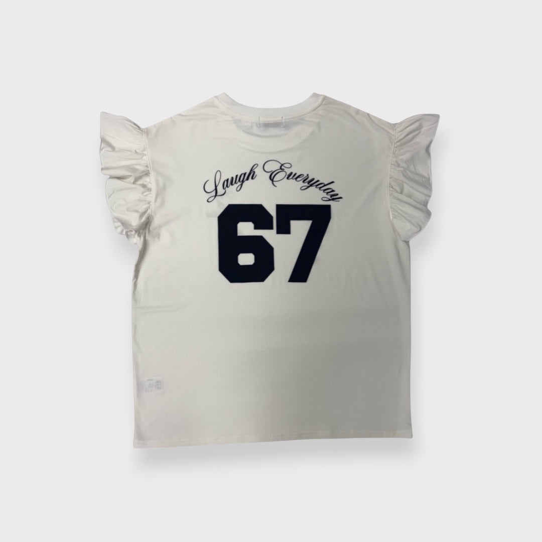 RUFFLE-SLEEVE “67” NUMBER T-SHIRT