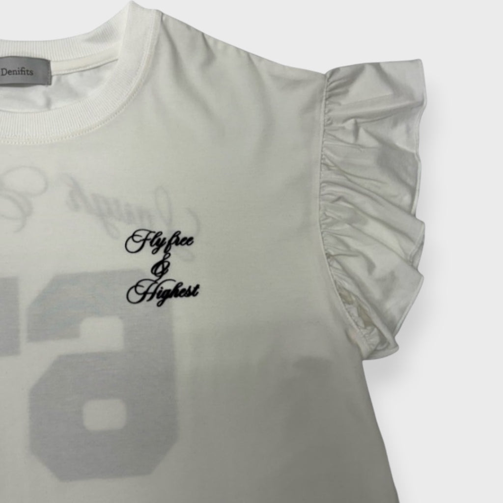 RUFFLE-SLEEVE “67” NUMBER T-SHIRT