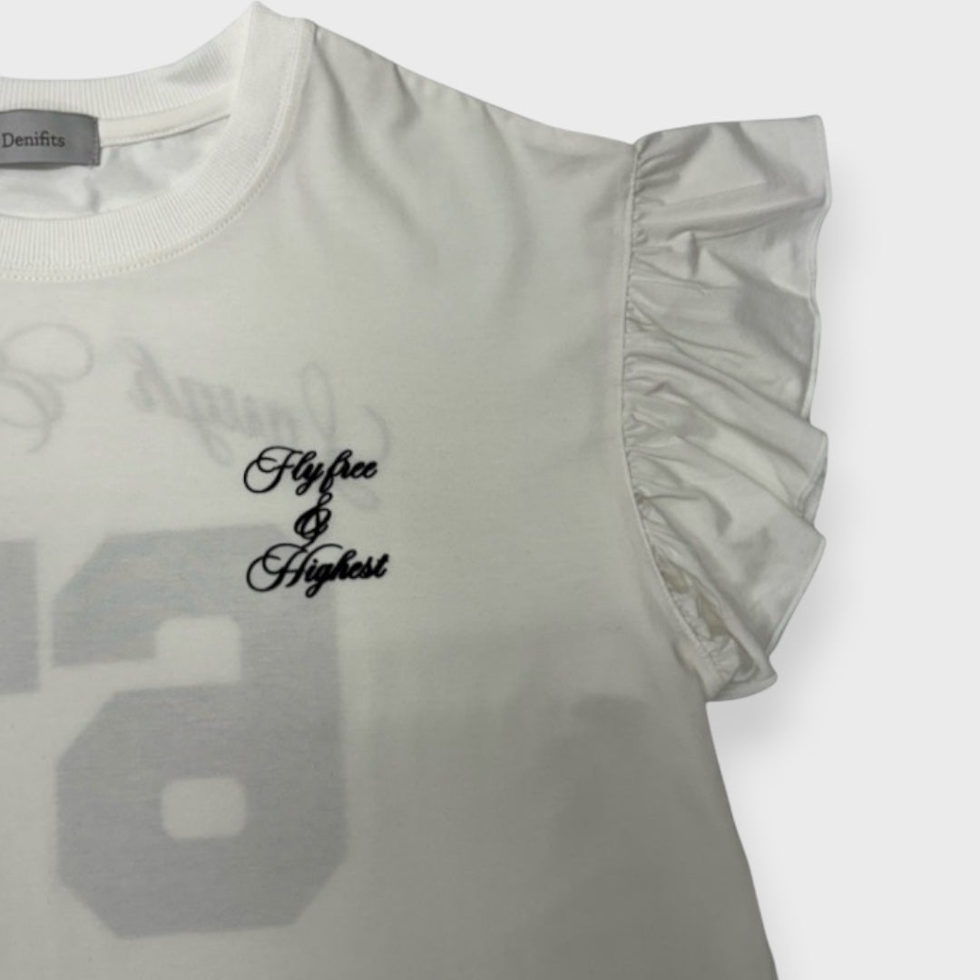 RUFFLE-SLEEVE “67” NUMBER T-SHIRT