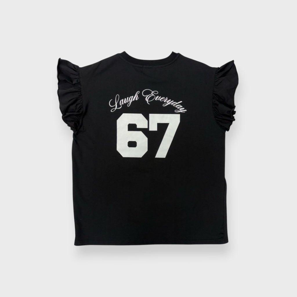 RUFFLE-SLEEVE “67” NUMBER T-SHIRT