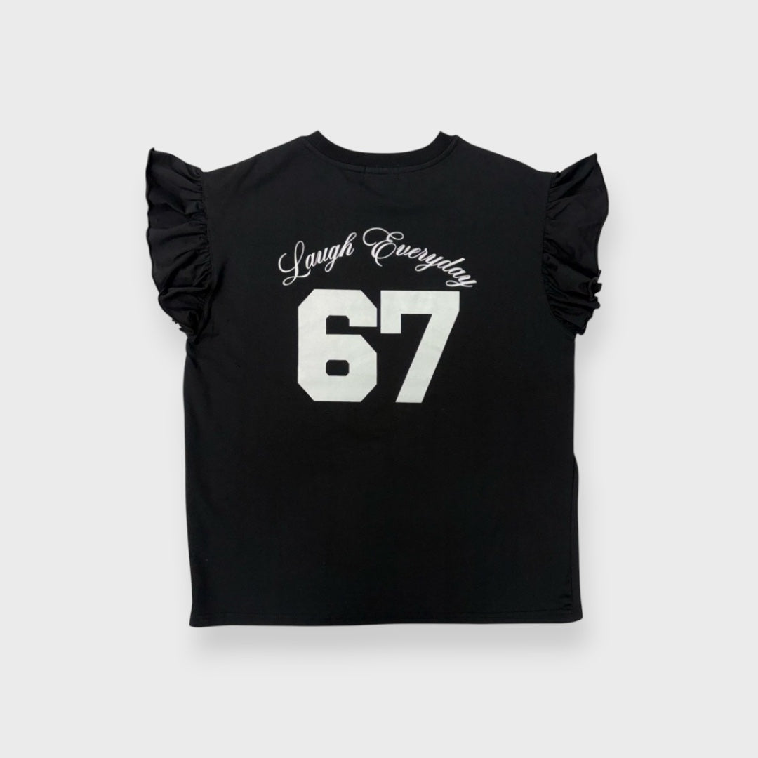 RUFFLE-SLEEVE “67” NUMBER T-SHIRT