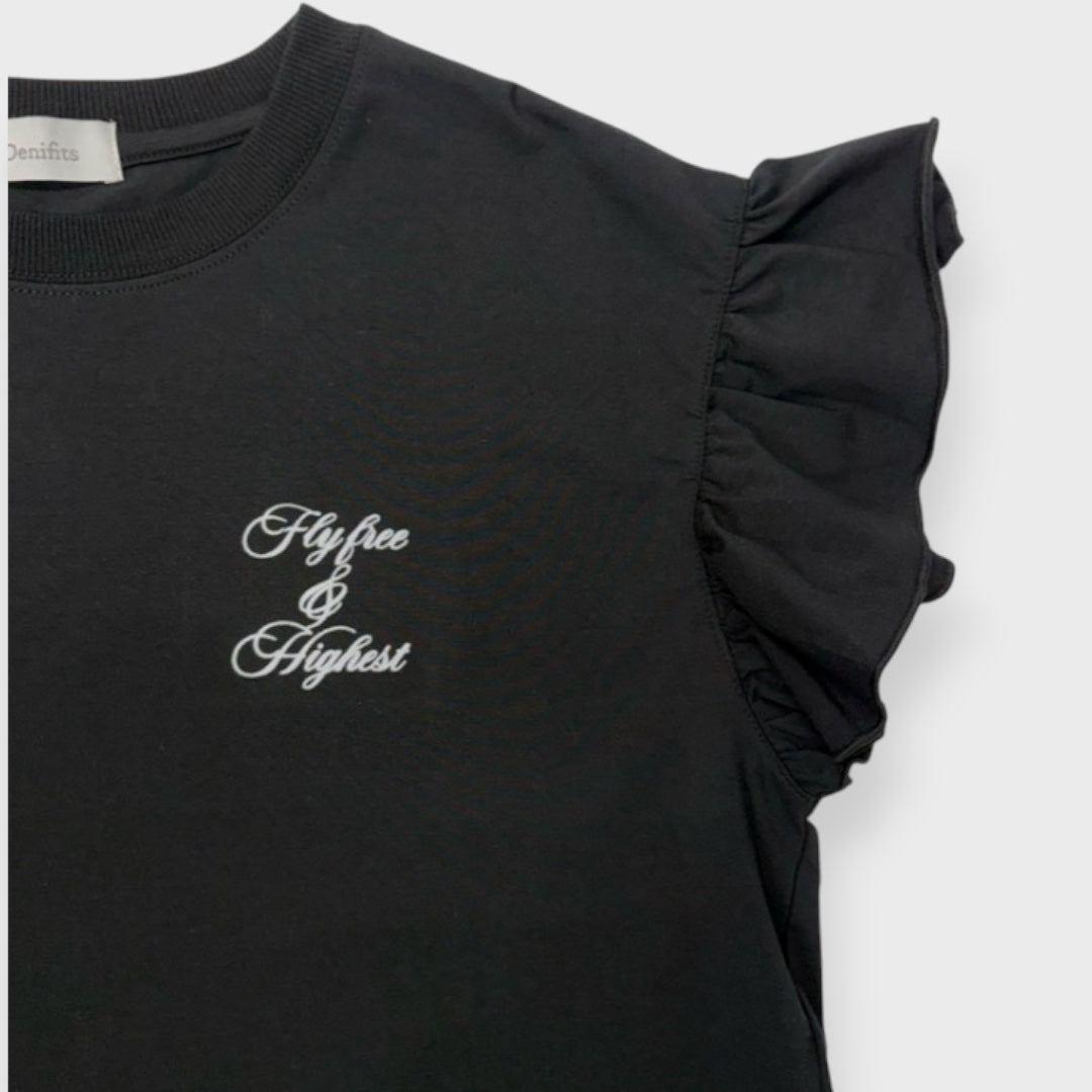 RUFFLE-SLEEVE “67” NUMBER T-SHIRT