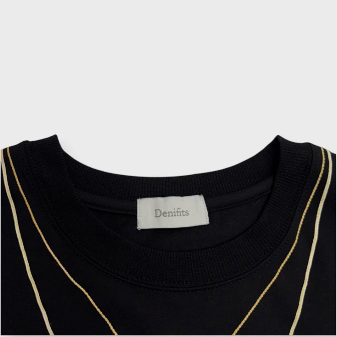 RUFFLE-SLEEVE NECKLACE PRINT PULLOVER