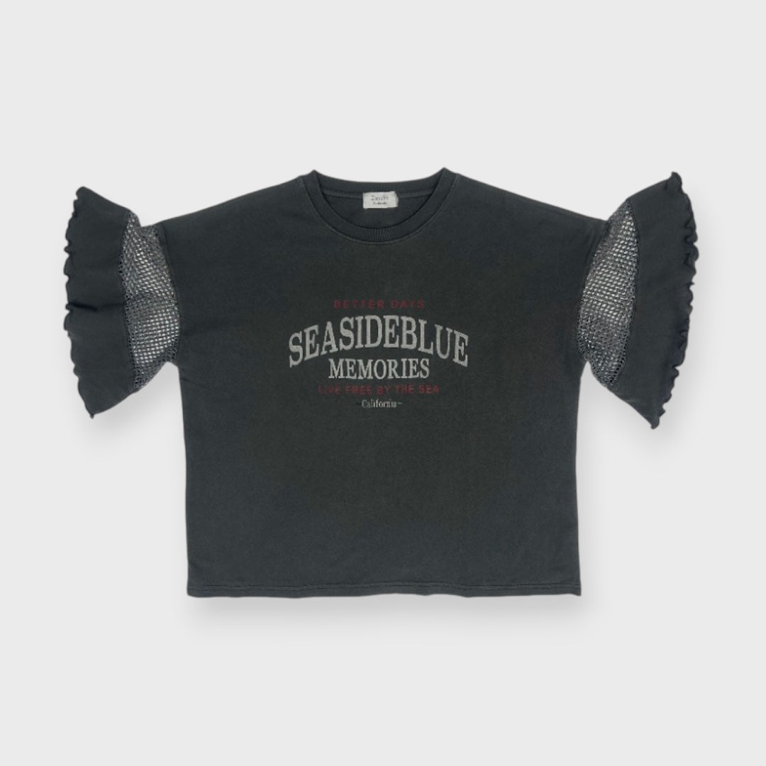 MESH-FRILL “SEASIDE BLUE” TEE