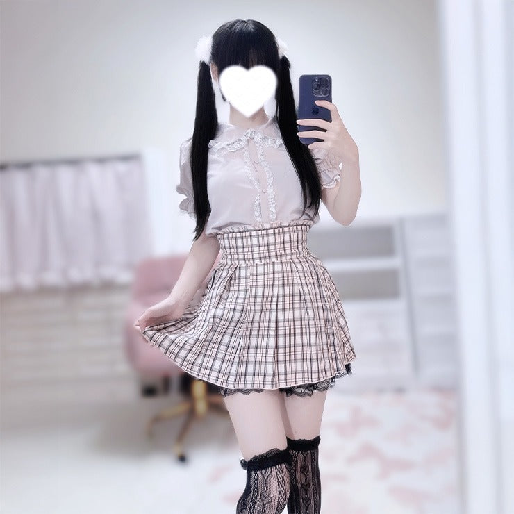 MajorettyxPifuwa chan PINK CHECK GIRLY MINI SKIRT