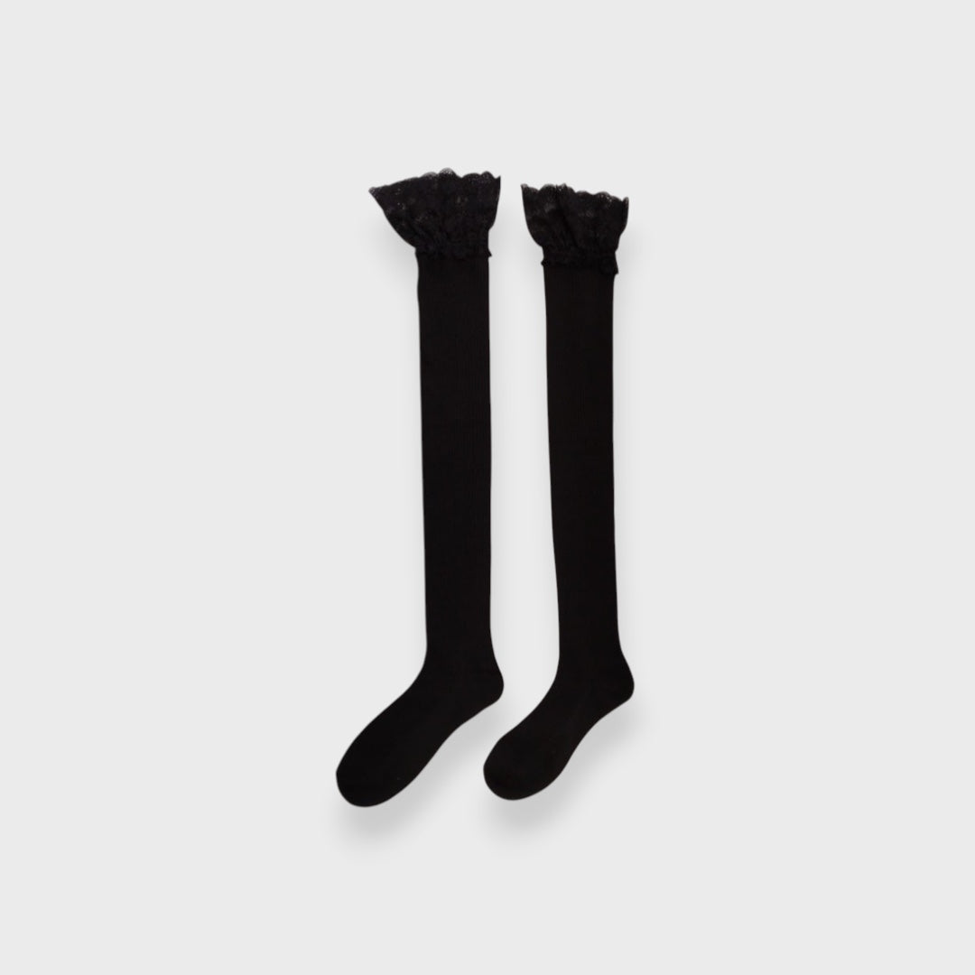 LADIES LACE-TRIM OVER-THE-KNEE SOCKS