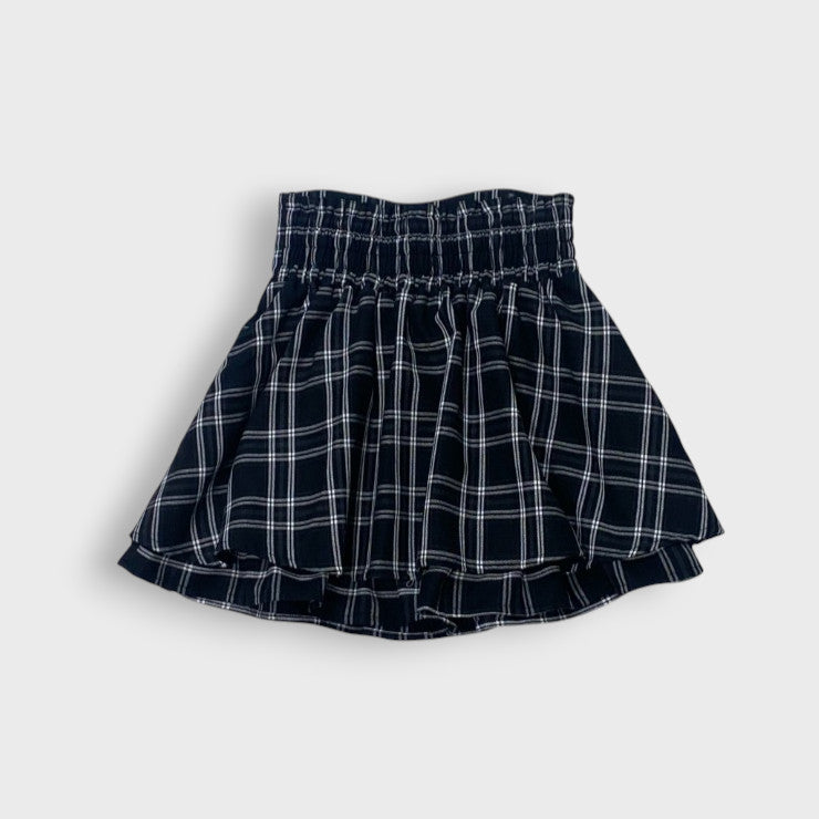 Majoretty x Kokone - Corset Skirt High-Waisted Lace-Up  Black Plaid Skirt in Jirai Kei Style